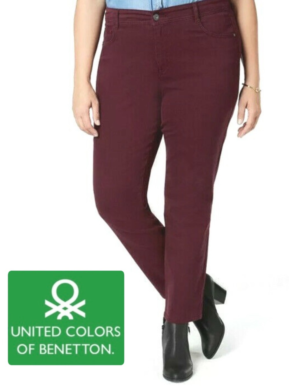 United Colors of Benetton Women's Burgundy Dark Red Straight Leg Jeans - Size 14